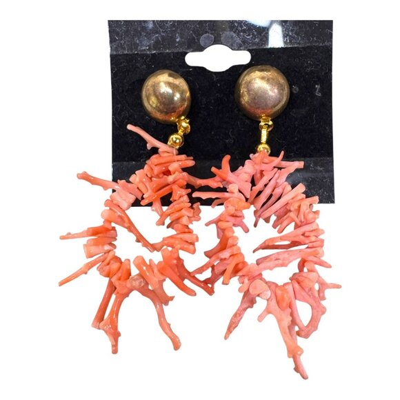 Vtg Coral Earrings Delicate Dangle Drop Boho Peach Avant Garde Retro Vintage - Picture 1 of 8